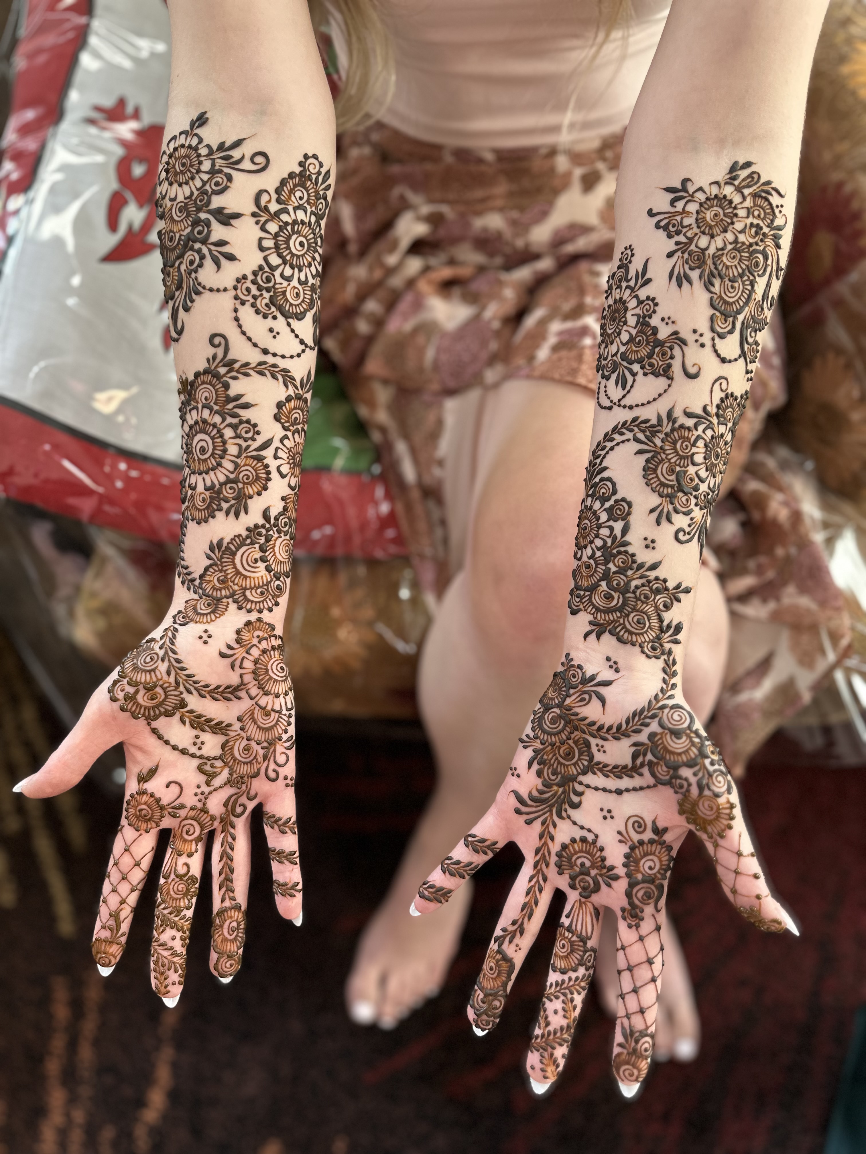 Detailed henna design Edmonton body art closeup