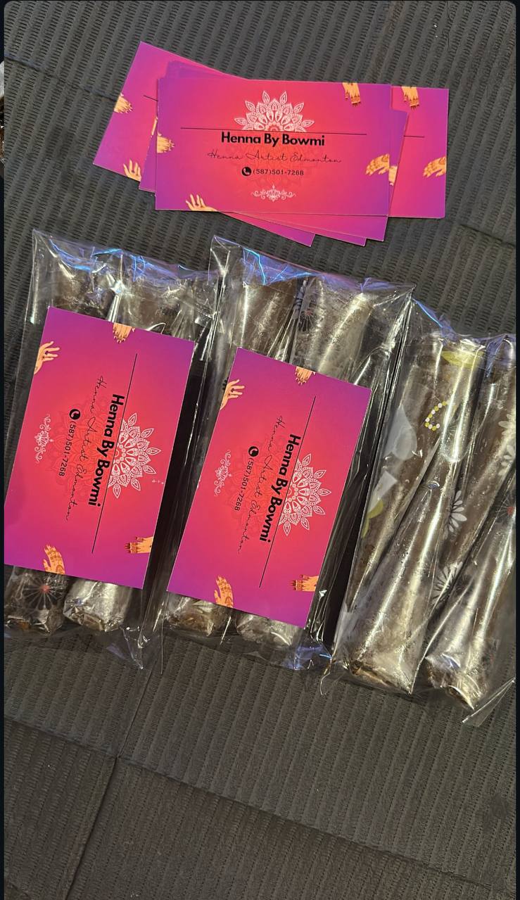 Henna By Bowmi organic henna cones with business cards